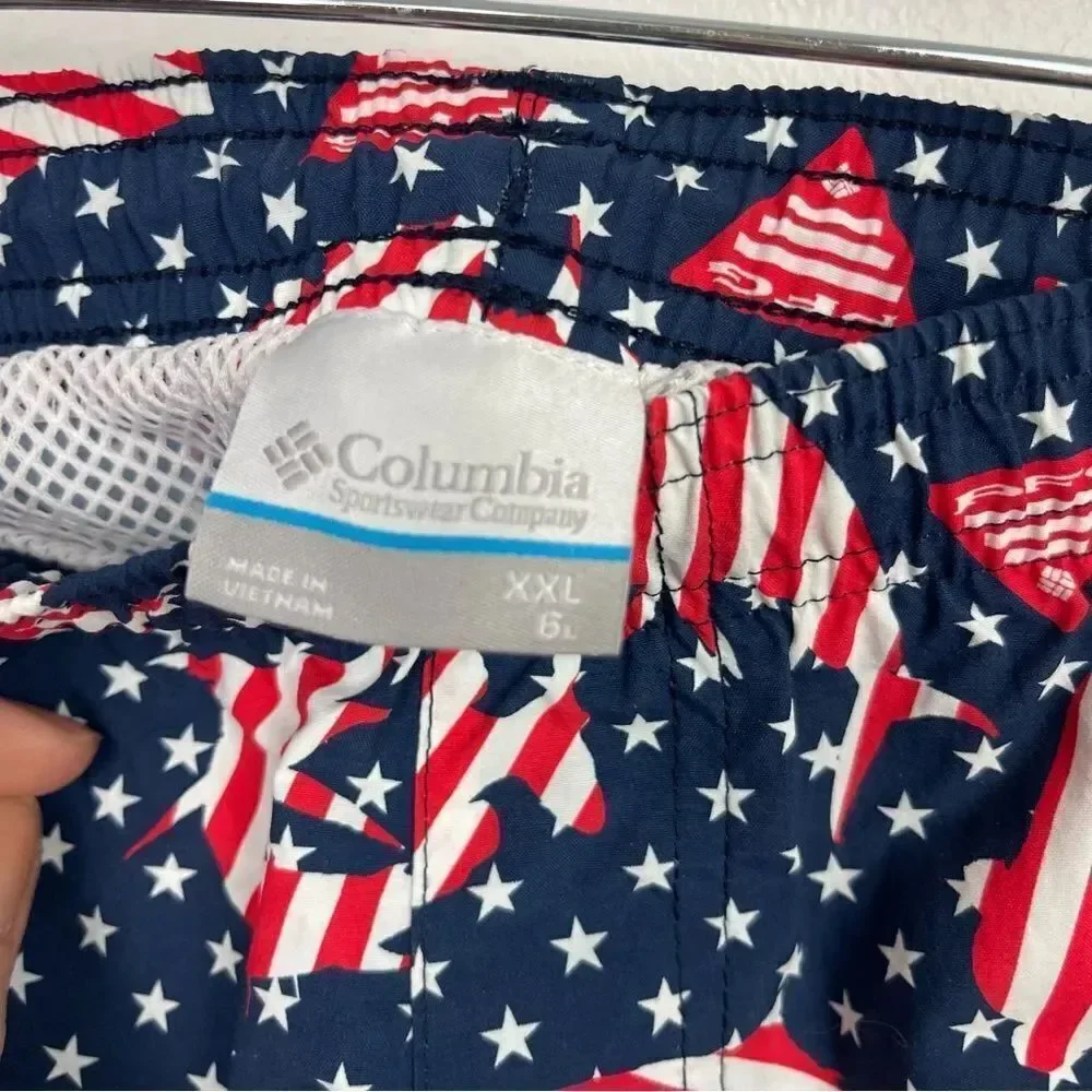 NWT Columbia PFG Super Backcast Water Shorts Patriotic Fish Pattern Men’s XXL